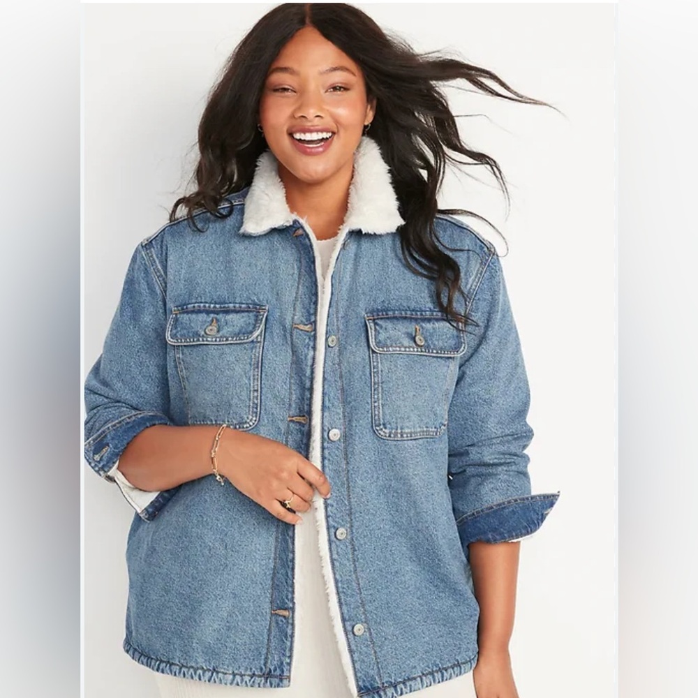 Old Navy dark Blue Denim Jacket with Shearling Collar size XL